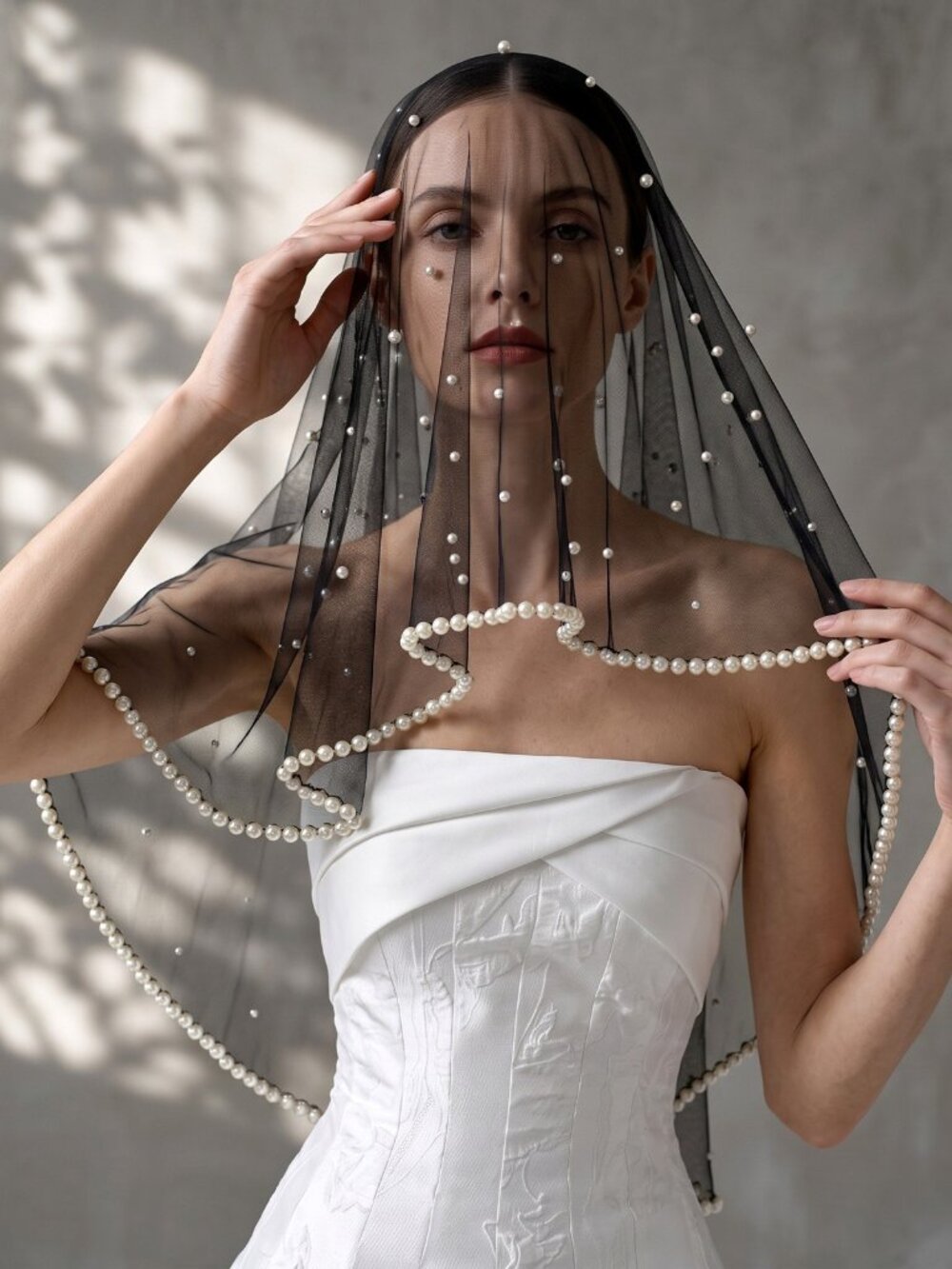 Gothic Black Pearl Veil Sheer 100x100 cm